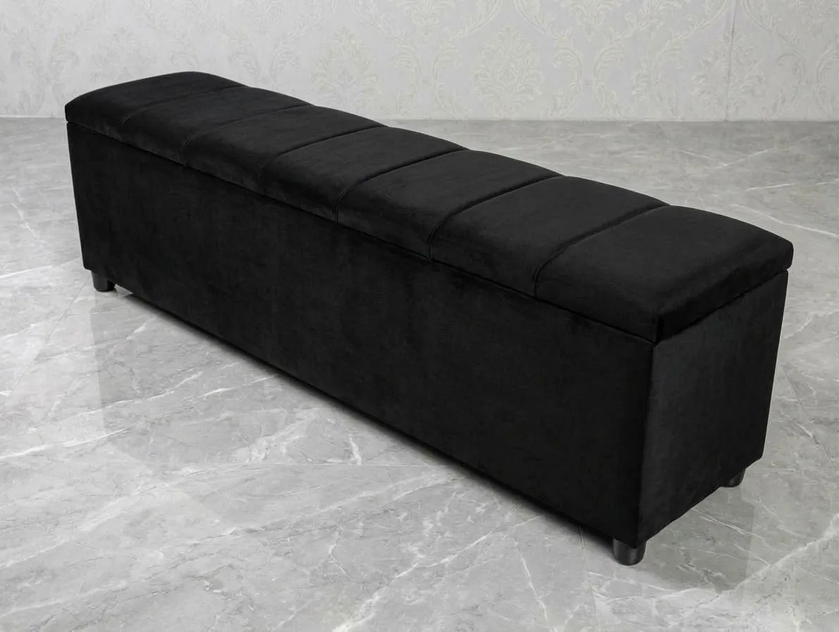 Design Sitzbank 150 cm "Bora" Schwarz Stauraum
